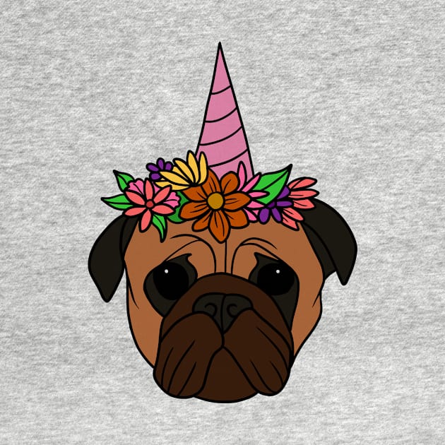 Pug unicorn, Pug for Women and Girls Floral Gift by dukito